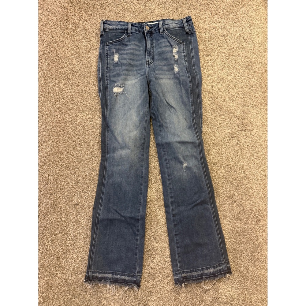 KanCan‎ Jeans Womens 28 Blue Distressed High Rise Two Tone Raw Hem Denim